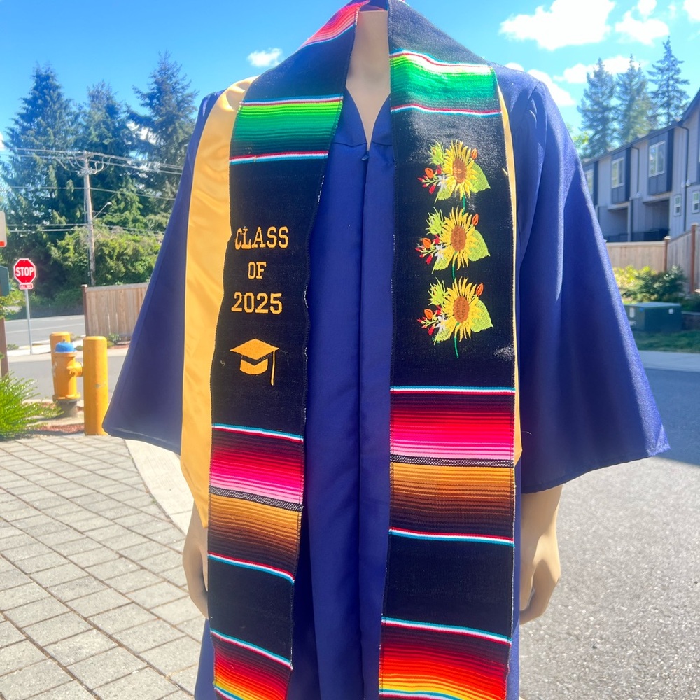 Colorful Graduation  sun flower Stole with Embroidery